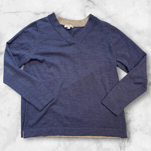 Orvis V Neck Pullover Sweater Men’s 100% Merino Wool Lightweight Blue Size L